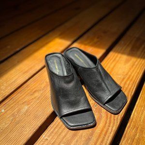 Black Leather Square Toe INTENTIONALLY BLANK Backless Mules